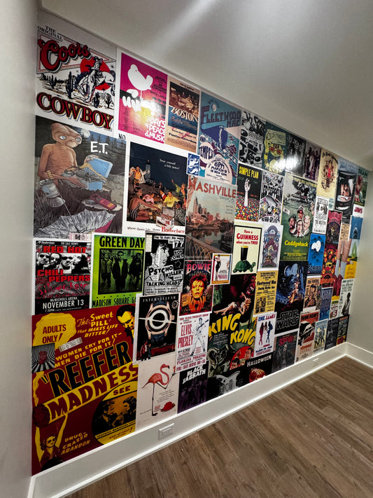 Collage of music posters