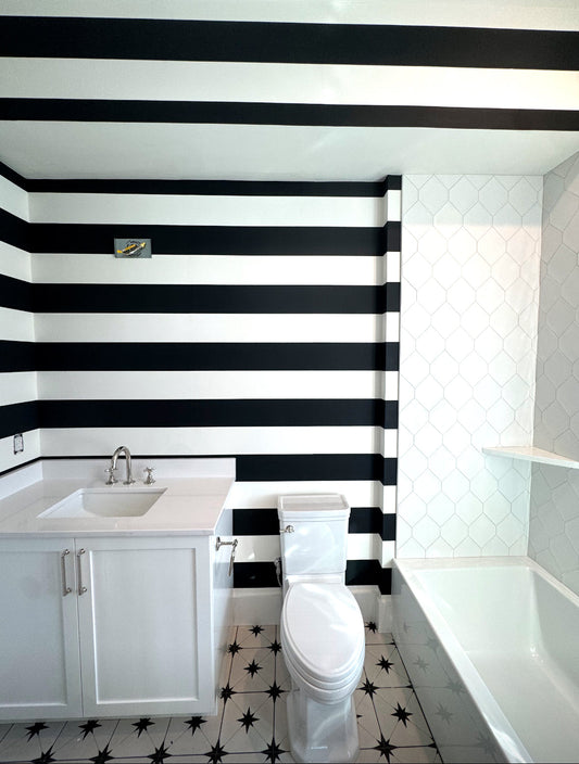 Black and white bathroom installation