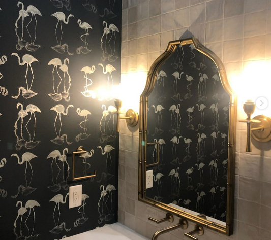 flamingo wallpaper bathroom